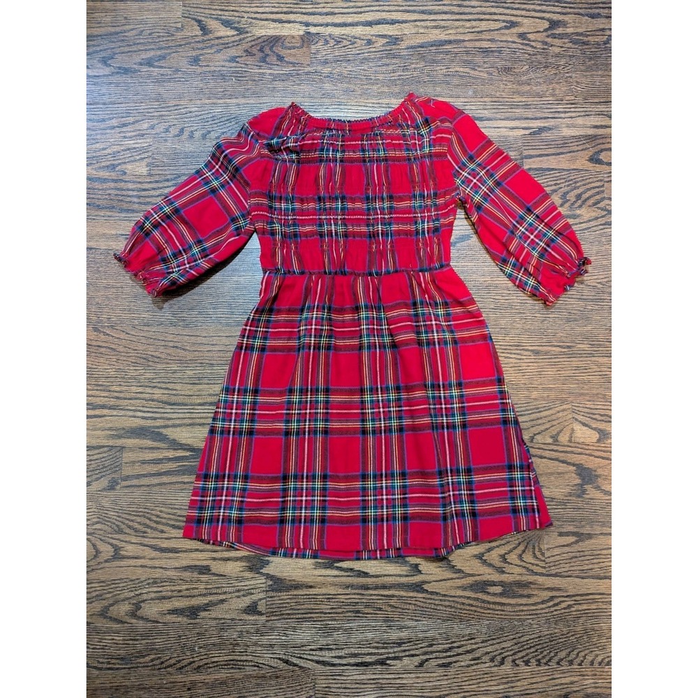 NWOT RED TARTAN PLAID FLANNEL CHRISTMAS DRESS Tunic Smocking OLD NAVY SIZE S 6-7